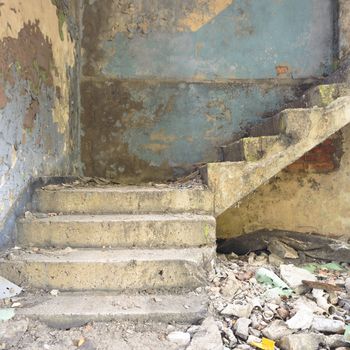 wide angle view of an old wall abandoned factory building
