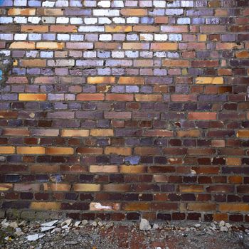 wide angle view of an old wall abandoned factory building