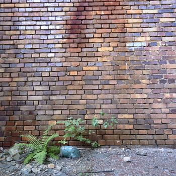wide angle view of an old wall abandoned factory building
