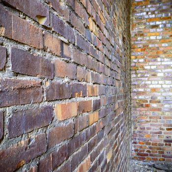 wide angle view of an old wall abandoned factory building