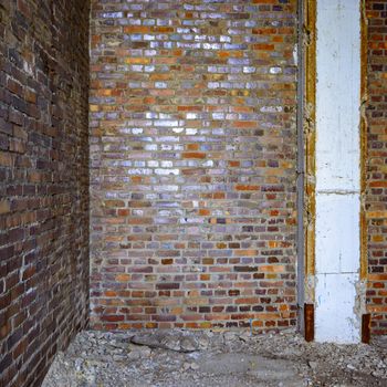 wide angle view of an old wall abandoned factory building