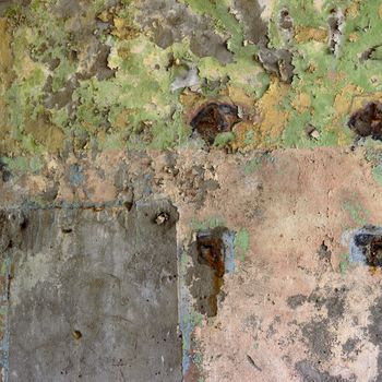 wide angle view of an old wall abandoned factory building