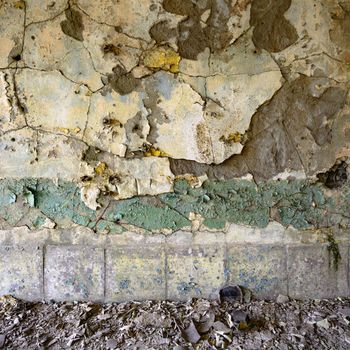 wide angle view of an old wall abandoned factory building