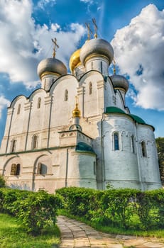 Orthodox church inside Novodevichy convent, iconic landmark and sightseeing in Moscow, Russia. UNESCO World Heritage Site