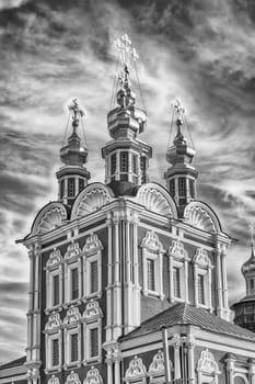 Orthodox church inside Novodevichy convent, iconic landmark and sightseeing in Moscow, Russia. UNESCO World Heritage Site