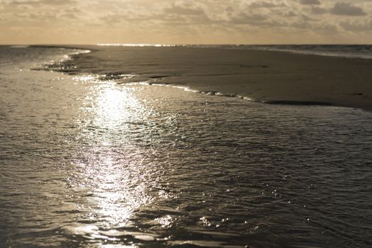 Sun rays on the North Sea Beach of the Wadden Island Vlieland
