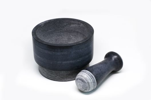 Stone Mortar with Pestle on white background