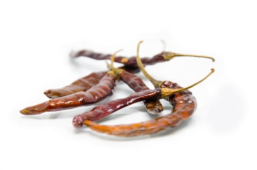 dried red chili pepper on white background