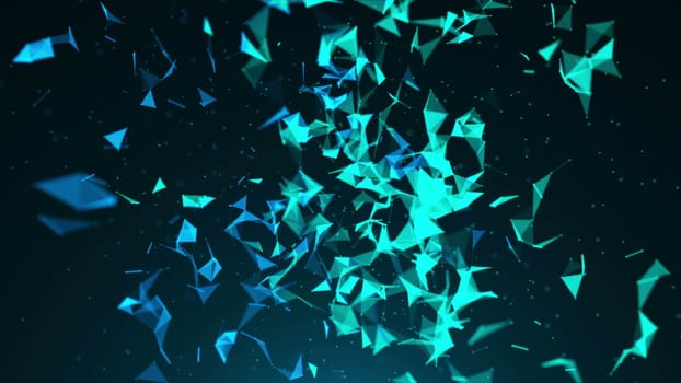abstract blue geometrical background with moving lines and dots. 3d rendering