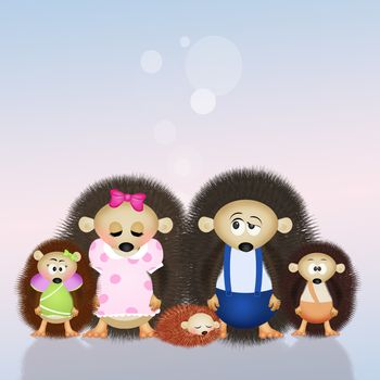 illustration of hedgehogs family