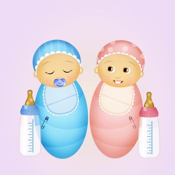 illustration of babies with baby bottle