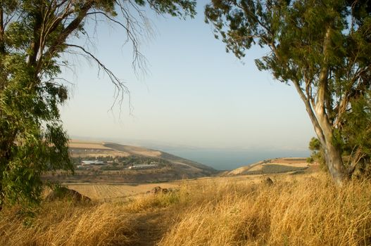 View of Galilee mountains, agriculture valley. North Israel.