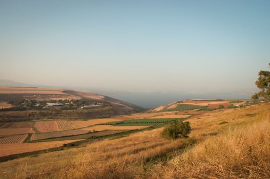 View of Galilee mountains, agriculture valley. North Israel.