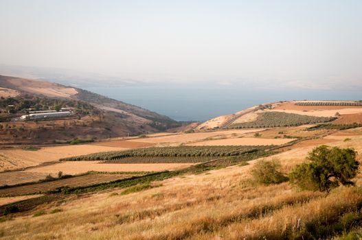 View of Galilee mountains, agriculture valley. North Israel.