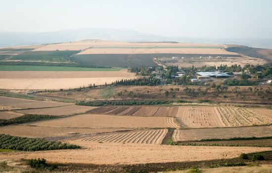 View of Galilee mountains, agriculture valley. North Israel.