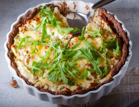 Cheese and  leeks quiche. Gluten-free, flour from rice, flax 