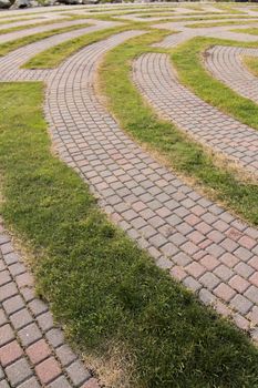 A brick walkway in a public park in Edina, Minnesota.