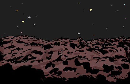 Background illustration of rocky surface of outer space moon or planet