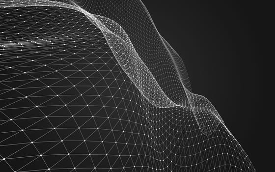 Abstract polygonal space low poly dark background with connecting dots and lines. Connection structure. 3d rendering