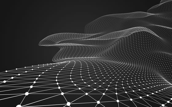 Abstract polygonal space low poly dark background with connecting dots and lines. Connection structure. 3d rendering