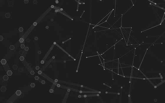 Abstract polygonal space low poly dark background with connecting dots and lines. Connection structure. 3d rendering