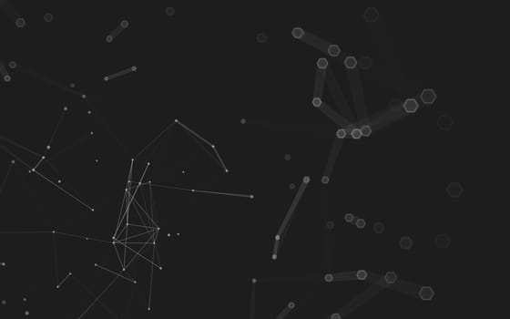 Abstract polygonal space low poly dark background with connecting dots and lines. Connection structure. 3d rendering