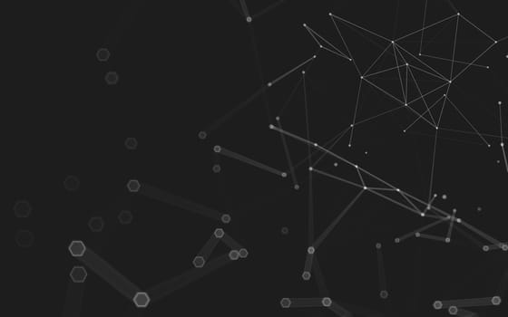 Abstract polygonal space low poly dark background with connecting dots and lines. Connection structure. 3d rendering