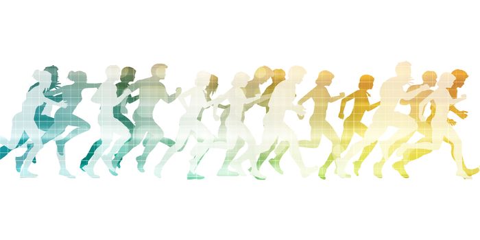 Group of People Running Silhouette on White Background