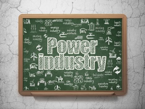 Industry concept: Chalk White text Power Industry on School board background with  Hand Drawn Industry Icons, 3D Rendering