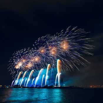 Colored New Year fireworks in centre of Riga