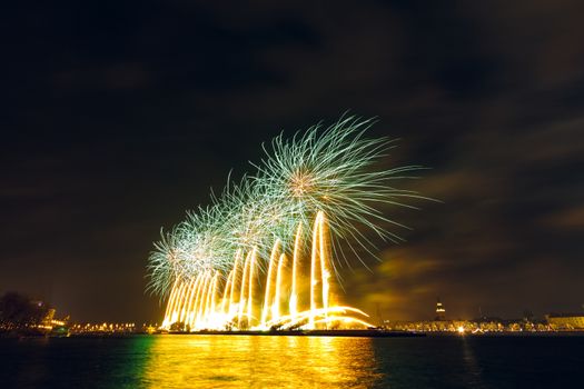 Colored New Year fireworks in centre of Riga