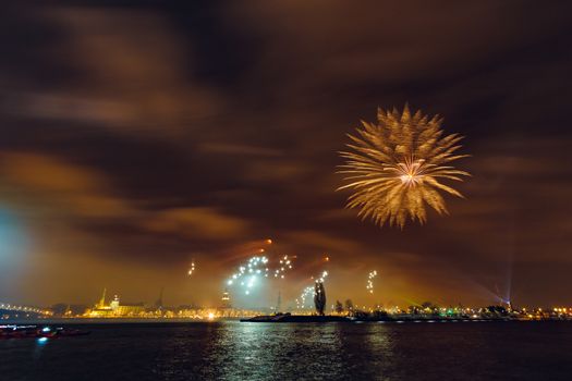 Colored New Year fireworks in centre of Riga