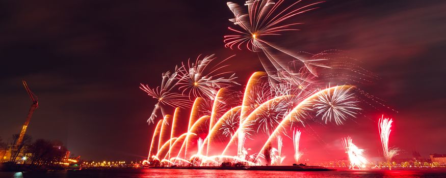 Colored New Year fireworks in centre of Riga