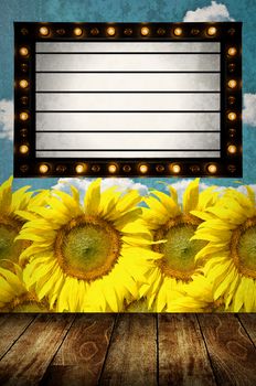 Vintage Light box program board with sunflower farm background