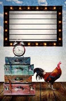 Vintage Light box program board with retro bag and chicken