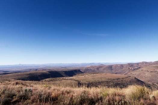 Beautiful green Barren  valley with mountains Mountain Zebra National Park.