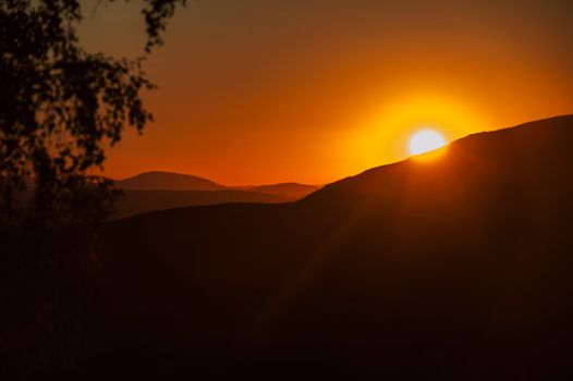 Beauty sunset in the mountains in Altay, panoramic picture