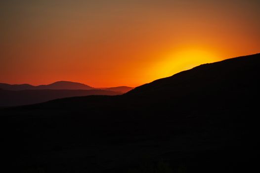 Beauty sunset in the mountains in Altay, panoramic picture