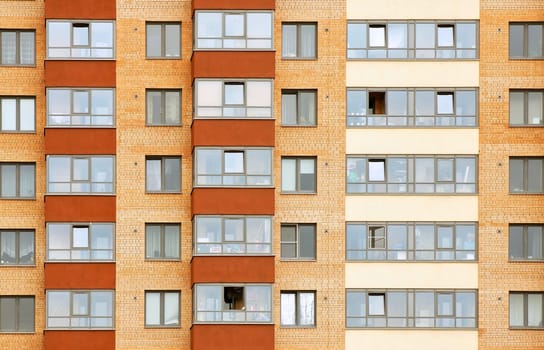 Close view on residental building in a new district Kudrovo in Saint-Petersburg city, Russia.