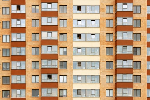 Close view on residental building in a new district Kudrovo in Saint-Petersburg city, Russia.