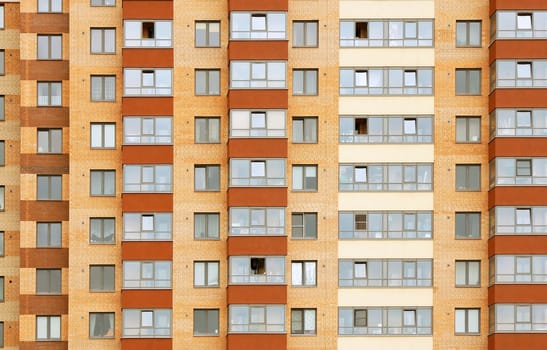 Close view on residental building in a new district Kudrovo in Saint-Petersburg city, Russia.