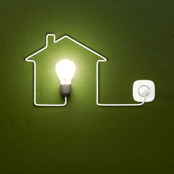 3d rendering of a light bulb building a house with the cable