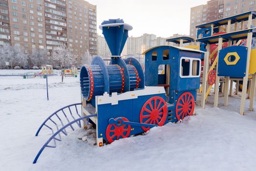 Playground structure outdoors in a winter day