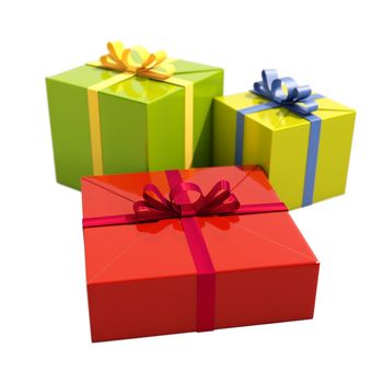 Three Gift Boxes with Ribbons Close Up, Shallow Depth of Field, Selective Focus, Gift Boxes for Xmas