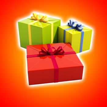Three Gift Boxes with Ribbons Close Up, Shallow Depth of Field, Selective Focus, Gift Boxes for Xmas