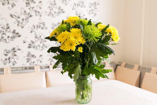 Bouquet of yellow and a green Chrysanthemum
