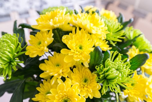 Bouquet of yellow and a green Chrysanthemum