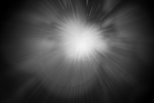 Illustrated light rays with flare on black background