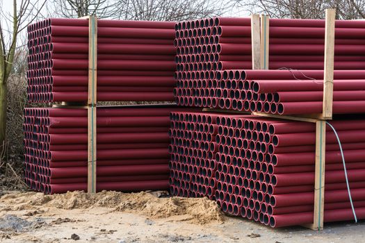 Temporary storage of various plastic pipes