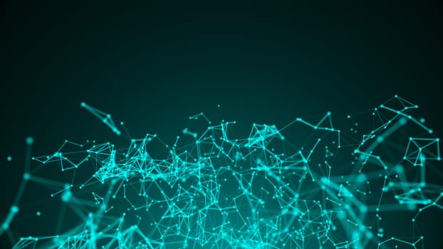 Abstract connected dots on bright blue background. Technology concept. 3d rendering